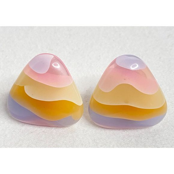 Glass Earrings Layered Pastel Colors Pyramid Shape Clip Ons - Picture 1 of 9